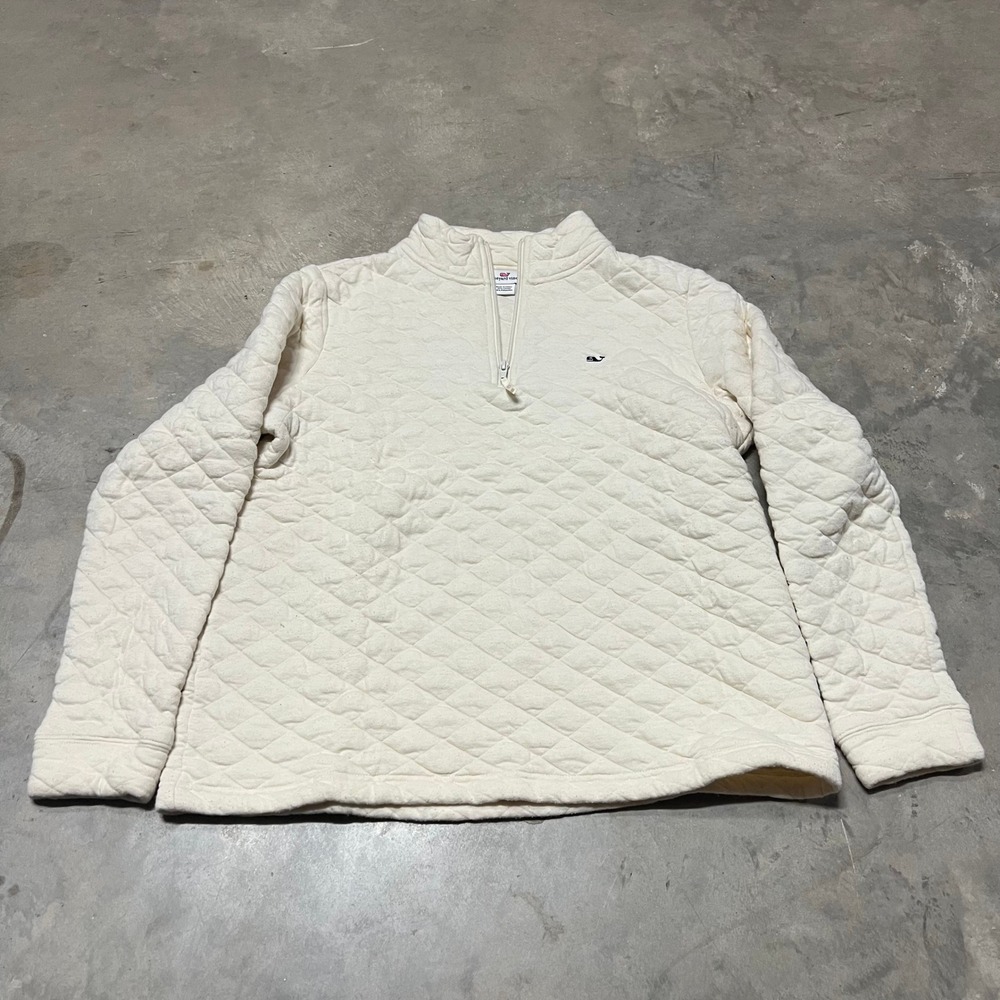 Vineyard Vines Womens Quilted Quarter Zip Pullover Cream Off White 2K2022 Size M